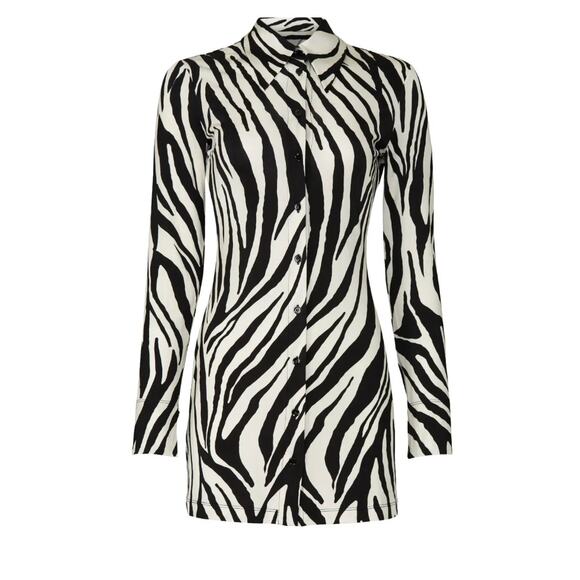 The Andamane Zebra Mini Shirt Dress MEDIUM Career Office Designer Italian $510 - Picture 6 of 12